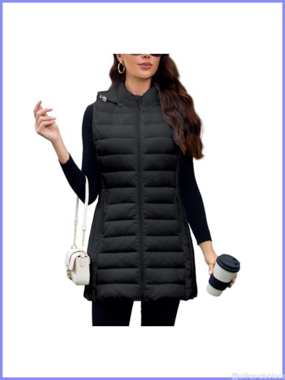 Long Puffer Vest Women Hooded Lightweight Packable Sleeveless Quilted Outerwear